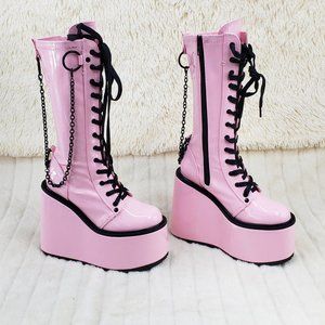Pink Stretch Hologram Platform Punk Boots Stompers